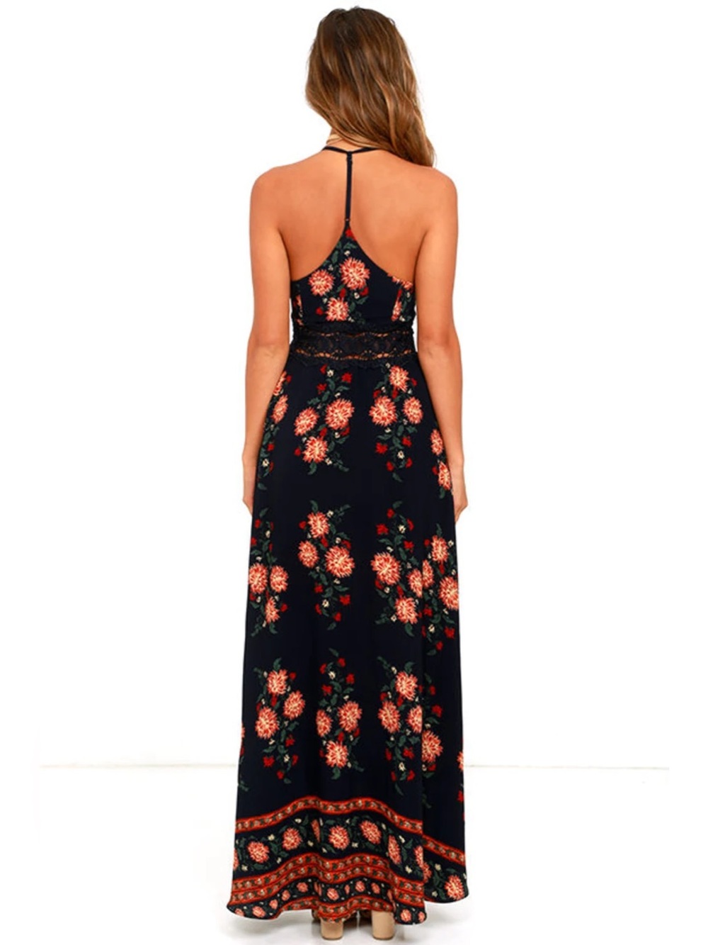 Lulu’s All Dahlia-ed‎ Up Navy Blue Floral Print Maxi Dress